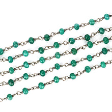 Load image into Gallery viewer, Emerald Jade Faceted Bead Rosary Chain 3-3.5mm Oxidized Bead Rosary 5FT
