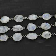Load image into Gallery viewer, Rainbow Moonstone 10-15mm Mix Faceted Shape Oxidized Bezel Continuous Connector Chain
