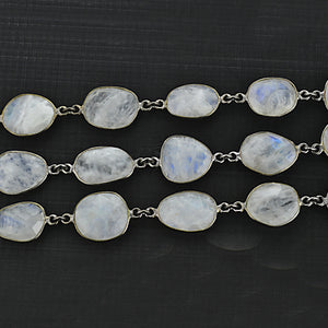 Rainbow Moonstone 10-15mm Mix Faceted Shape Oxidized Bezel Continuous Connector Chain