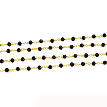 Load image into Gallery viewer, Black Spinel Faceted Bead Rosary Chain 3-3.5mm Gold Plated Bead Rosary 5FT
