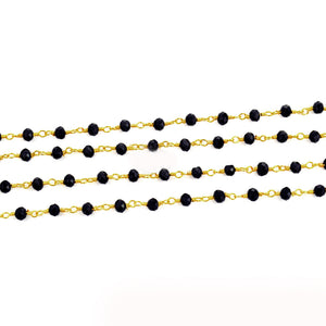 Black Spinel Faceted Bead Rosary Chain 3-3.5mm Gold Plated Bead Rosary 5FT