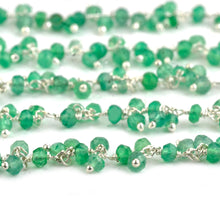 Load image into Gallery viewer, Green Onyx Cluster Rosary Chain 2.5-3mm Faceted Silver Plated Dangle Rosary 5FT

