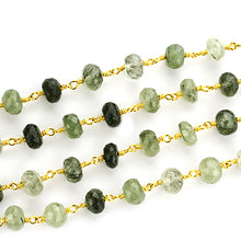 Load image into Gallery viewer, Green Rutilated Faceted Large Beads 7-8mm Gold Plated Rosary Chain
