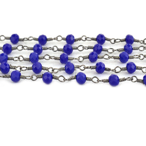 Dark Blue Chalcedony Faceted Bead Rosary Chain 3-3.5mm Oxidized Bead Rosary 5FT