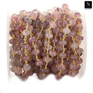 Strawberry Quartz Faceted Large Beads 7-8mm Gold Plated Rosary Chain