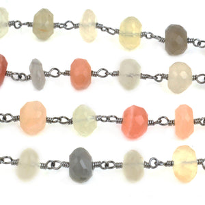 Multi Moonstone Faceted Large Beads 7-8mm Oxidized Rosary Chain
