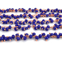 Load image into Gallery viewer, Blue chalcedony Cluster Rosary Chain 2.5-3mm Faceted Rose Gold Plated Dangle Rosary 5FT
