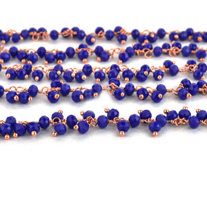 Blue chalcedony Cluster Rosary Chain 2.5-3mm Faceted Rose Gold Plated Dangle Rosary 5FT