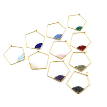 Load image into Gallery viewer, 5PC Geometric Pentagon Hoop Gemstone Beads Gold Plated Necklace Pendant 18 Inch
