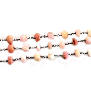 Pink Opal Faceted Large Beads 7-8mm Oxidized Rosary Chain