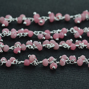 Rose chalcedony Cluster Rosary Chain 2.5-3mm Faceted Silver Plated Dangle Rosary 5FT