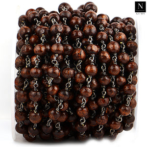 Wooden Faceted Large Beads 7-8mm Oxidized Rosary Chain