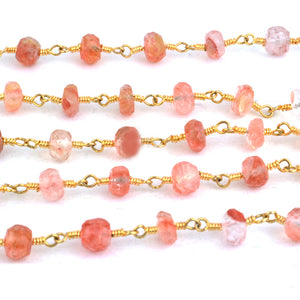 Raspberry Quartz Faceted Large Beads 5-6mm Gold Plated Rosary Chain