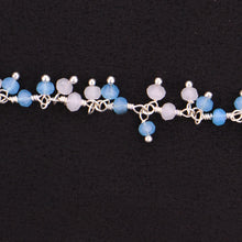 Load image into Gallery viewer, Blue Chalcedony Cluster Rosary Chain 2.5-3mm Faceted Silver Plated Dangle Rosary 5FT
