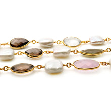Load image into Gallery viewer, Mult Color With Pearl 10-15mm Mix Faceted Shape Gold Plated Bezel Continuous Connector Chain
