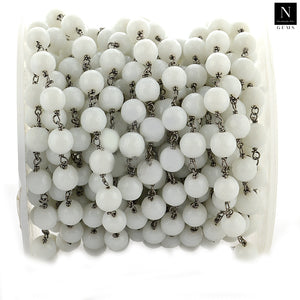White Agate Faceted Large Beads 7-8mm Oxidized Rosary Chain