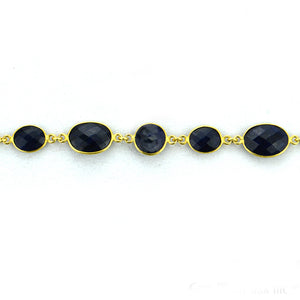 Sapphire 10mm Mix Faceted Shape Gold Plated Bezel Continuous Connector Chain