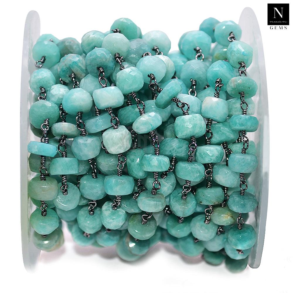 Amazonite Faceted Large Beads 7-8mm Oxidized Rosary Chain