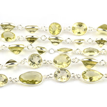 Load image into Gallery viewer, Lemon Topaz 10mm Mix Faceted Shape Silver Plated Bezel Continuous Connector Chain

