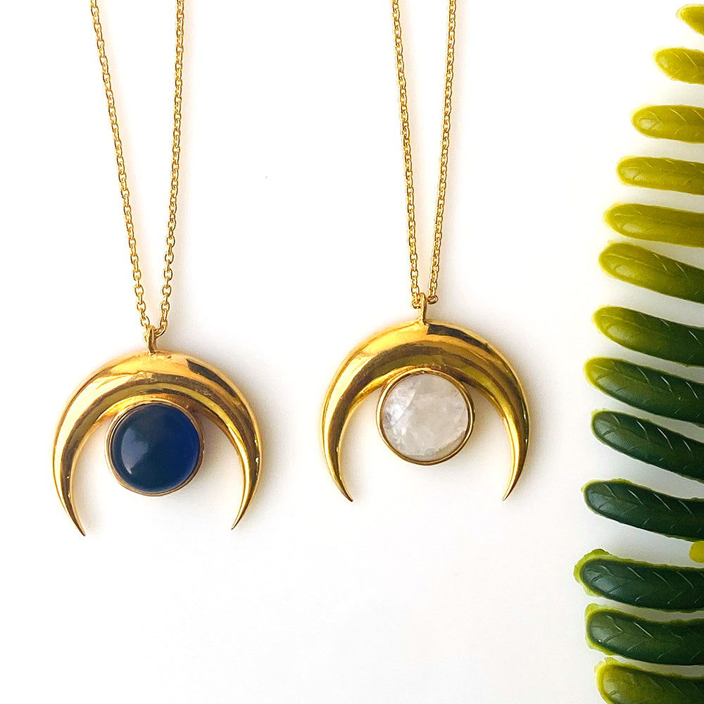 5PC Crescent Moon Gold Plated Horn Shaped Gemstone | Single Bail Connector | Crescent Moon Diy Jewellery