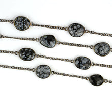 Load image into Gallery viewer, Snowflake Obsidian 10-15mm Mix Shape Oxidized Wholesale Connector Rosary Chain
