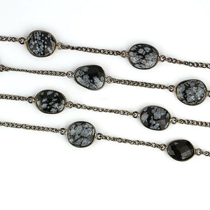 Snowflake Obsidian 10-15mm Mix Shape Oxidized Wholesale Connector Rosary Chain