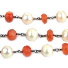 Load image into Gallery viewer, Carnelian With Pearl Faceted Large Beads 7-8mm Oxidized Rosary Chain
