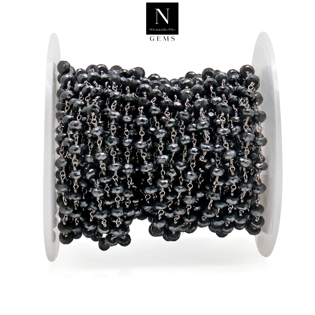 Black Spinel Faceted Large Beads 5-6mm Oxidized Rosary Chain