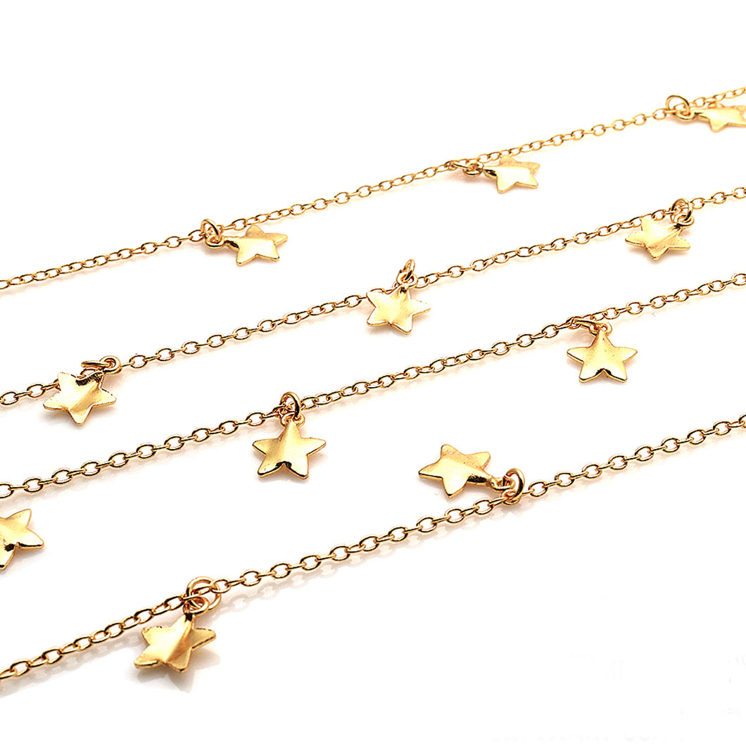 5ft Gold Plain Star Chains 9mm | Star Necklace | Soldered Chain | Anklet Finding Chain