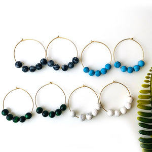 5 Pairs Round Earring | Beaded Pearl Hoop Earring | Gold Plated Circle Hoops & Faceted Gemstone Beads
