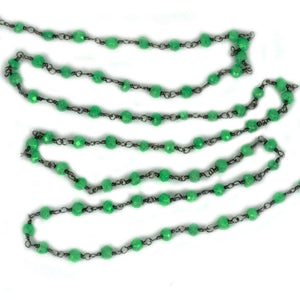 Green Chalcedony Faceted Bead Rosary Chain 3-3.5mm Oxidized Bead Rosary 5FT