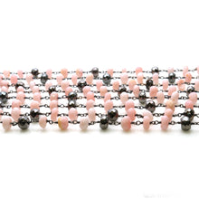 Load image into Gallery viewer, Pink Opal With Black Pyrite Faceted Large Beads 7-8mm Oxidized Rosary Chain
