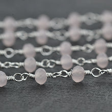 Load image into Gallery viewer, Rose Quartz Faceted Bead Rosary Chain 3-3.5mm Silver Plated Bead Rosary 5FT
