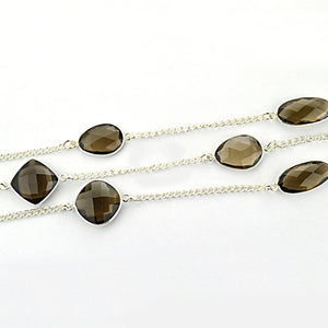 Smoky Topaz 15mm Mix Shape Silver Plated Wholesale Connector Rosary Chain