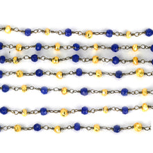 Load image into Gallery viewer, Blue Sapphire With Golden Pyrite Faceted Bead Rosary Chain 3-3.5mm Oxidized Bead Rosary 5FT
