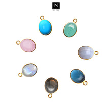 Load image into Gallery viewer, 10pc Set Oval Cabochon Single Birthstone Single Bail Gold Plated Bezel Link Gemstone Connectors 10x12mm
