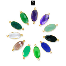 Load image into Gallery viewer, 10pc Set Oval Birthstone Double Bail Gold Plated Bezel Link Gemstone Connectors 10x20mm
