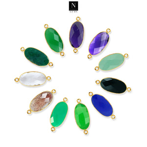 10pc Set Oval Birthstone Double Bail Gold Plated Bezel Link Gemstone Connectors 10x20mm