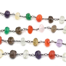 Load image into Gallery viewer, Multi Stone Faceted Large Beads 7-8mm Oxidized Rosary Chain

