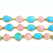 Load image into Gallery viewer, Rose Chalcedony With Turquoise 10-15mm Mix Shape Gold Plated Wholesale Connector Rosary Chain
