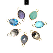 Load image into Gallery viewer, 10pc Set Pear Birthstone Double Big Bail Gold Plated Bezel Link Gemstone Connectors 12x16mm
