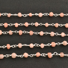 Load image into Gallery viewer, Orange Chalcedony Faceted Bead Rosary Chain 3-3.5mm Sterling Silver Bead Rosary 5FT
