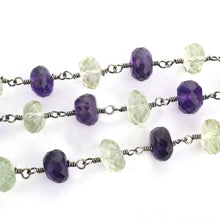 Load image into Gallery viewer, Amethyst With Green Amethyst Faceted Large Beads 7-8mm Oxidized Rosary Chain
