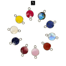 Load image into Gallery viewer, 10pc Set Round Double Bail Silver Plated Bezel Link Gemstone Connectors 16mm

