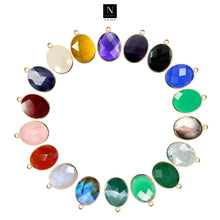 Load image into Gallery viewer, 10pc Set Oval Birthstone Single Bail Gold Plated Bezel Link Gemstone Connectors 15x20mm
