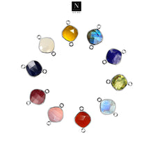 Load image into Gallery viewer, 10pc Set Cushion Shape Birthstone Double Bail Silver Plated Bezel Link Gemstone Connectors 12mm
