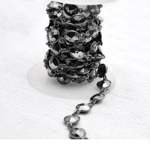 Pyrite 8mm Round Oxidized Bezel Continuous Connector Chain