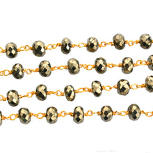 Load image into Gallery viewer, Pyrite Faceted Large Beads 5-6mm Gold Plated Rosary Chain
