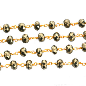 Pyrite Faceted Large Beads 5-6mm Gold Plated Rosary Chain