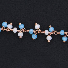 Load image into Gallery viewer, White &amp; Blue Chalcedony Cluster Rosary Chain 2.5-3mm Faceted Rose Gold Plated Dangle Rosary 5FT
